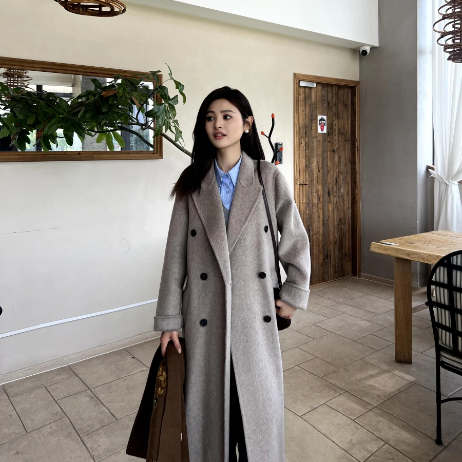 伊迪卡双面羊毛大衣小个子气质网红百搭秋季秋冬中长款宽松女士