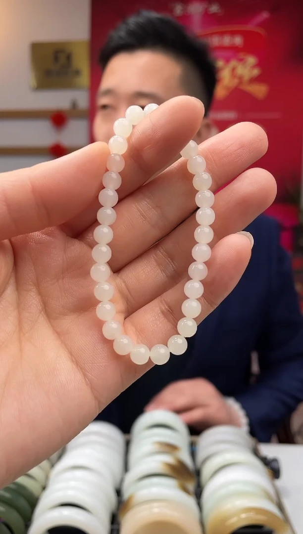 【闪购商品】和田玉手串未镶嵌白胶猫卡6-5发一件