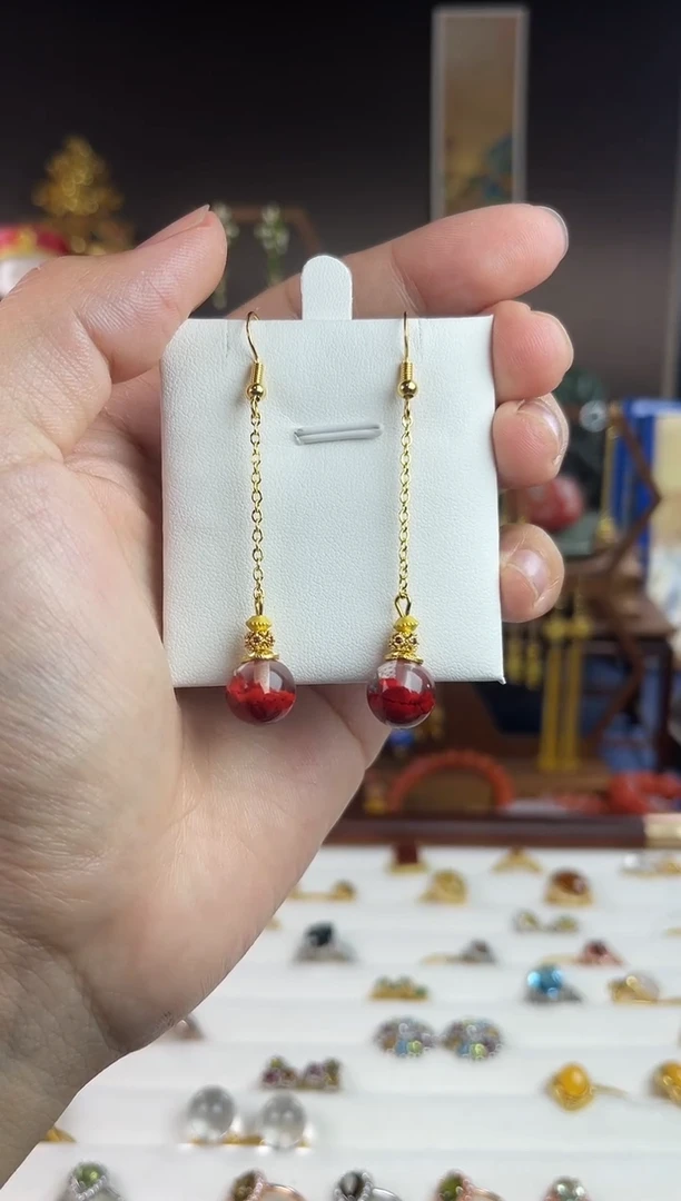 天然辰砂，822A-3子时归系列-半盆朱砂耳钩