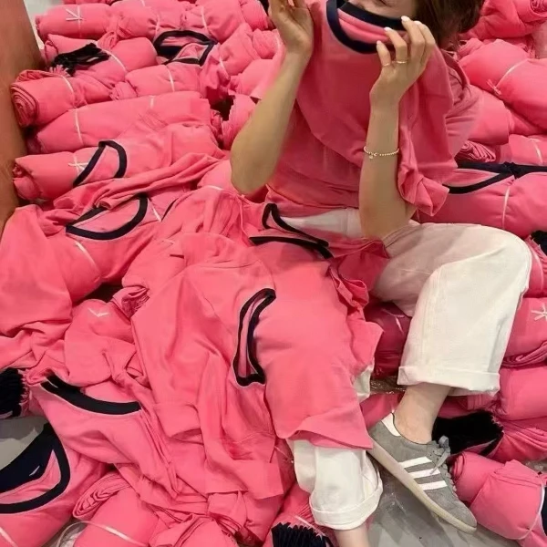 【娜娜家】吸汗短袖拼接圆领街头风流苏T恤网红宽松时尚休闲纯色
