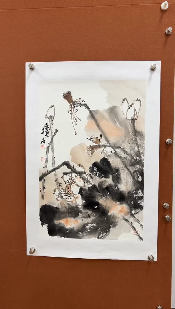 国画李文峰四尺三开泼彩荷花
