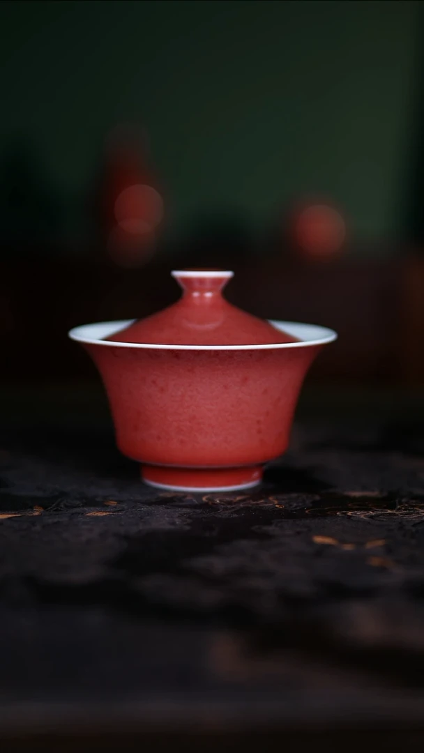 盖碗景德镇纯手工陶瓷豇豆红