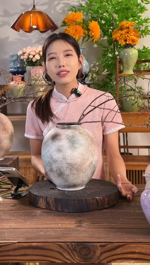 【复古红棕-最小号月亮罐】无孔桌面落地陶瓷花瓶干花鲜花客厅花器