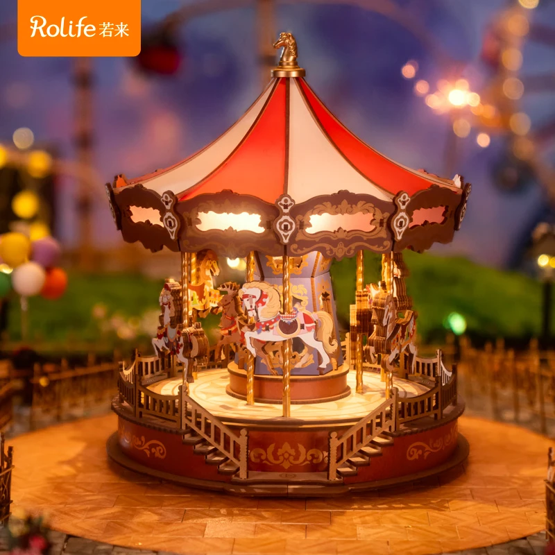 【礼物季旋转木马】若来八音盒系列木质拼装玩具创意礼物精致