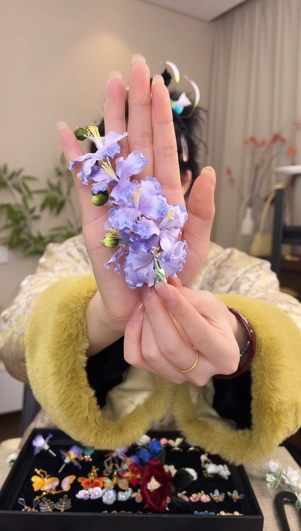 刺绣你****习紫薇花绒花边夹