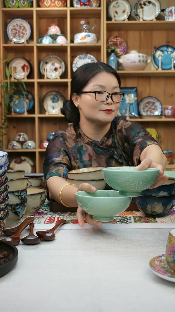 瓷片小可高温陶瓷餐具一组10只米饭碗