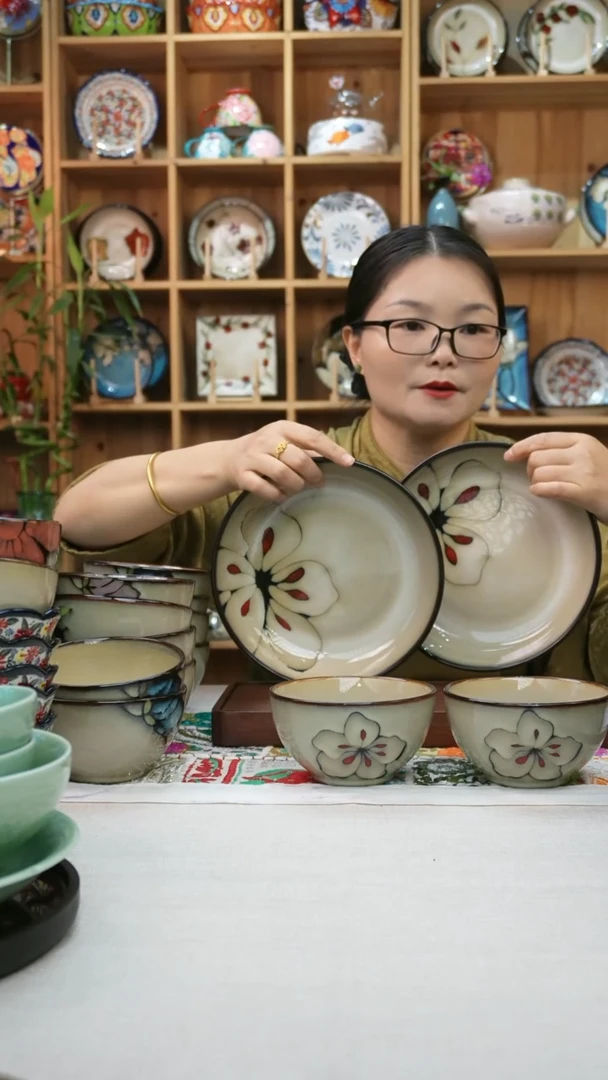 瓷片小可高温陶瓷餐具一组米饭碗大深盘各六只