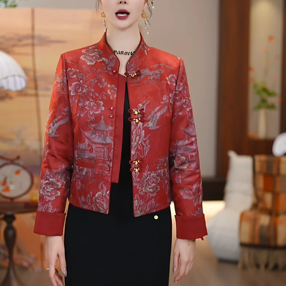 2025冬新款复古红国风棉衣气质保暖棉外套小香风复古轻奢