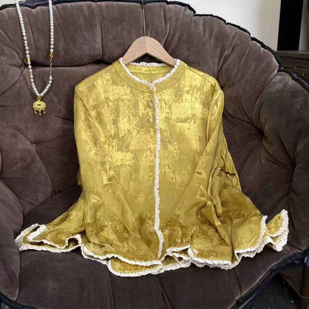 春季新中式国风苎麻圆领长袖衬衫女春秋2025新款气质春装女士上衣