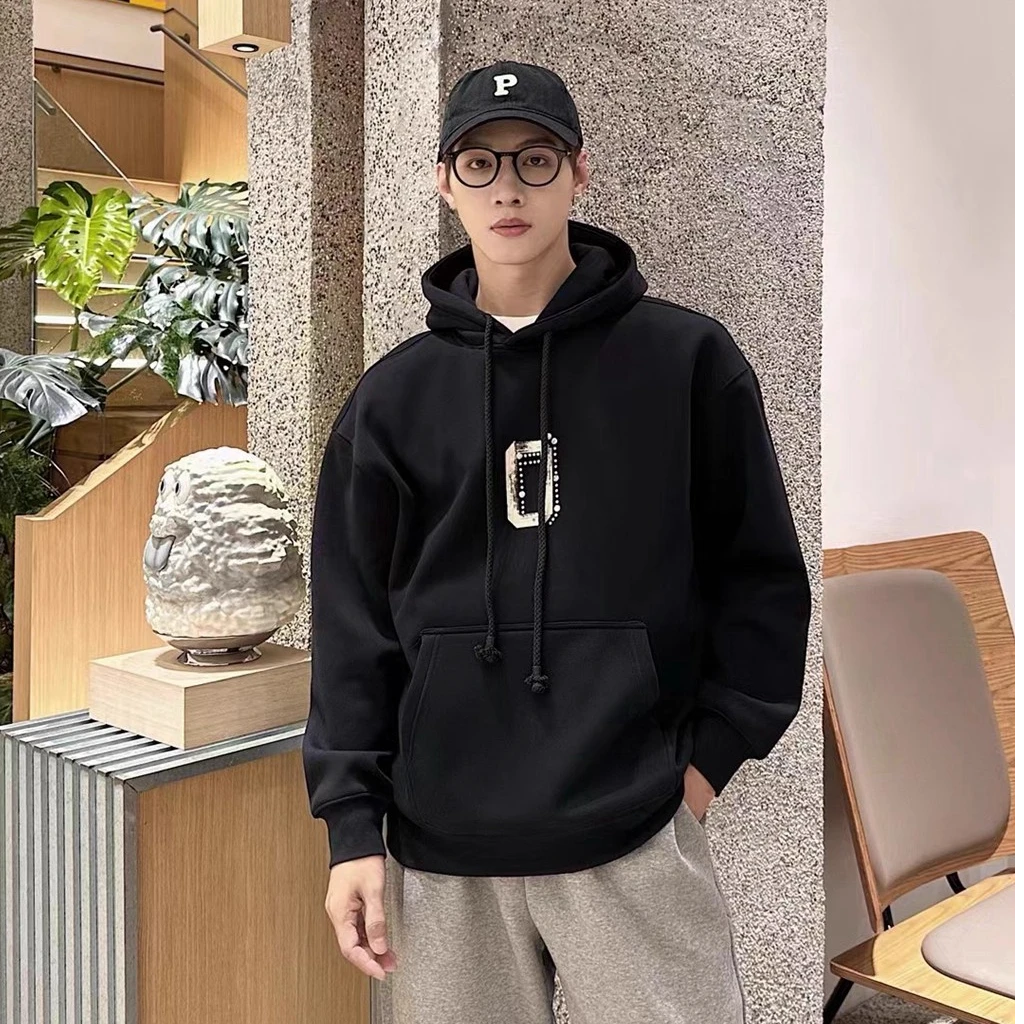 潮牌冬季【涂鸦字母 印花设计】连帽加绒保暖卫衣高级抗起球帽衫