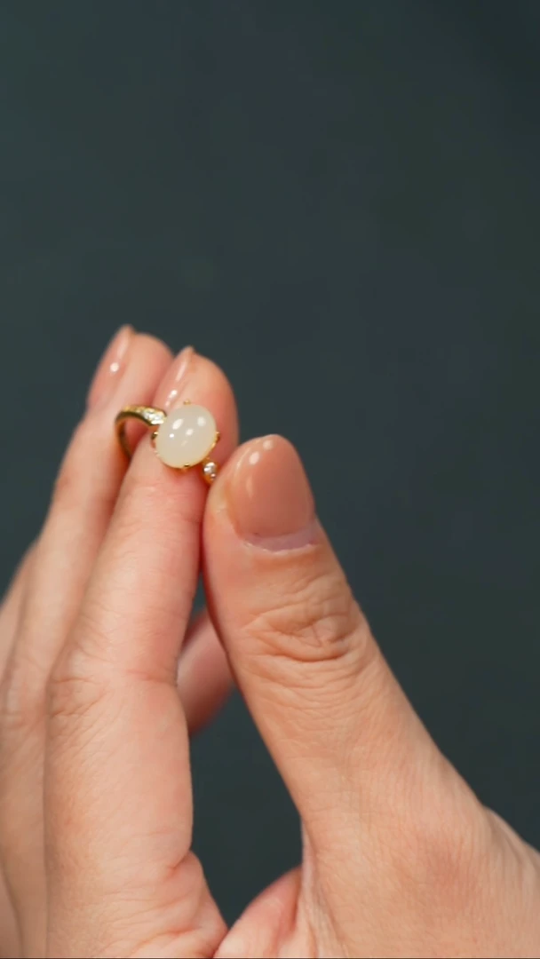 和田玉戒指银S925镶嵌B0679