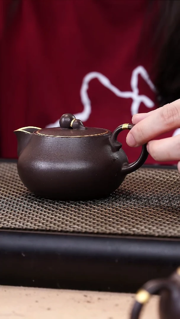 茶壶紫砂四号井茄皮紫泥描金葫芦公道150cc
