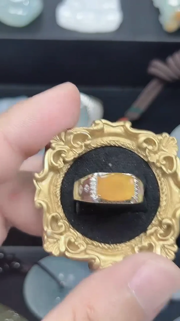 银S925镶嵌戒指翡翠天然缅A翡翠   黄翡戒指