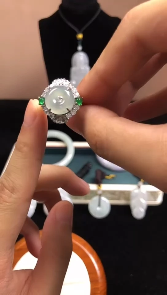 翡翠戒指未镶嵌天然A货翡翠平安扣开口戒指