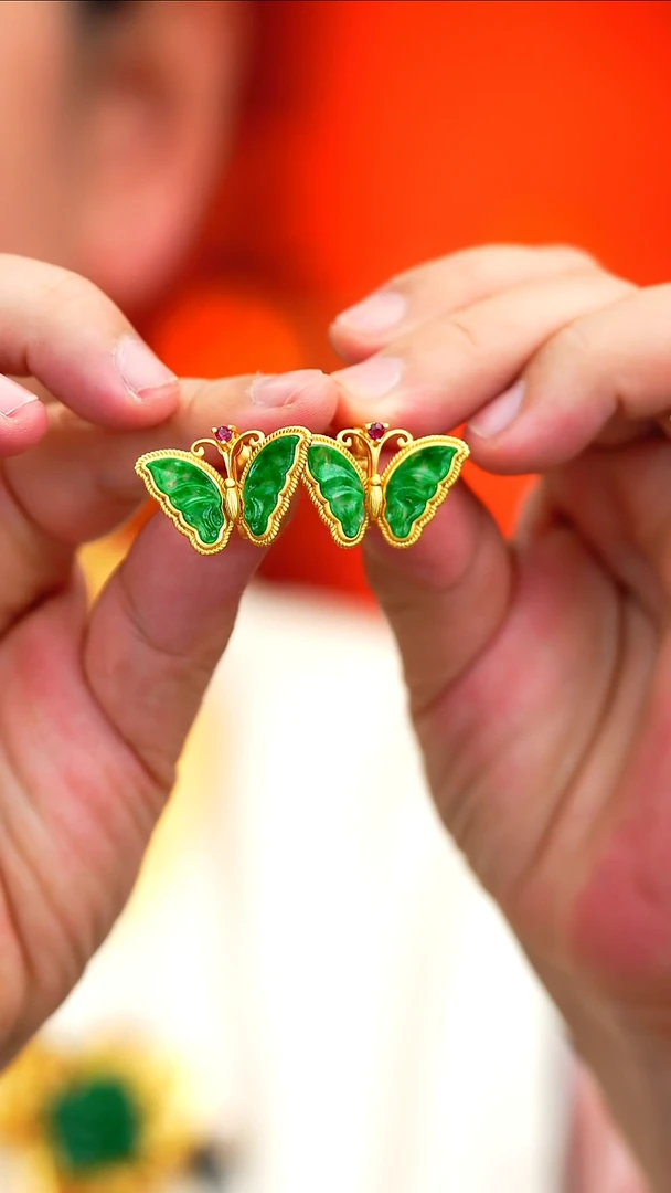 银S925镶嵌翡翠耳饰新款