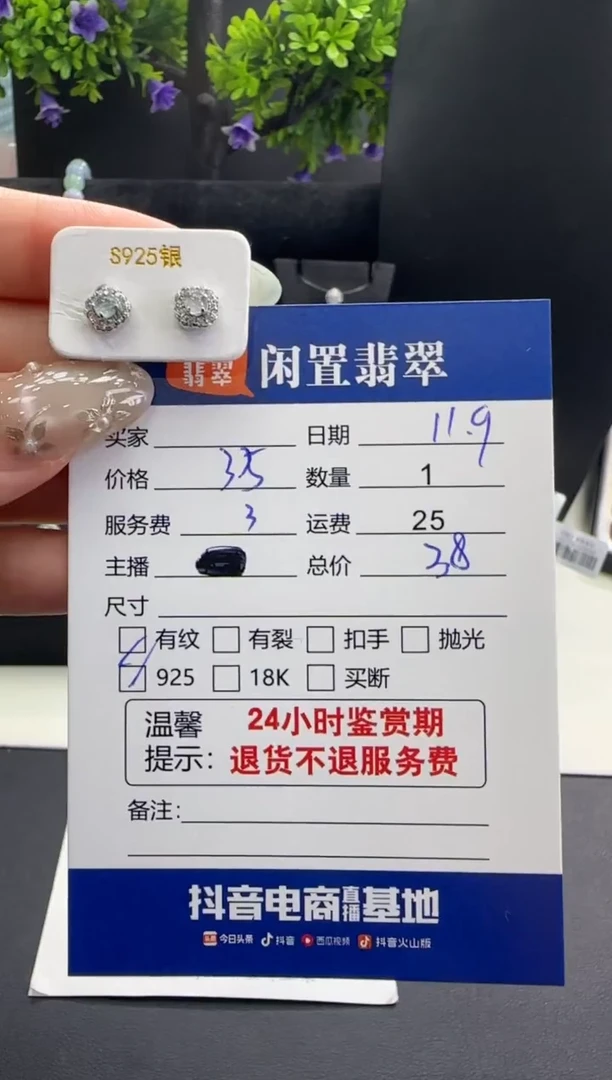 银S925镶嵌翡翠耳饰翡翠耳饰