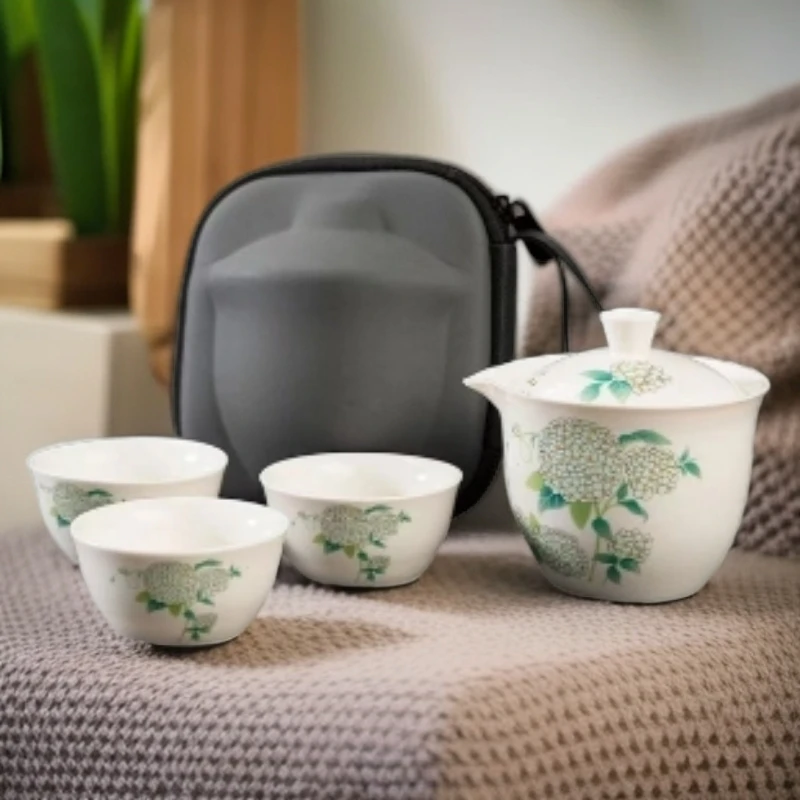 KK0246绣球花一壶三杯旅行茶具