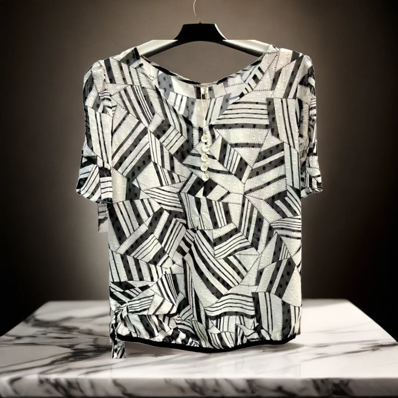 H1279衬衫女夏季24新款别致小衫洋气减龄遮肚子女士显瘦上衣