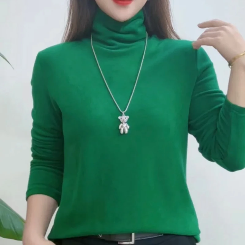 堆堆领秋冬德绒保暖高领百搭简约气质减龄纯色长袖打底衫上衣常熟