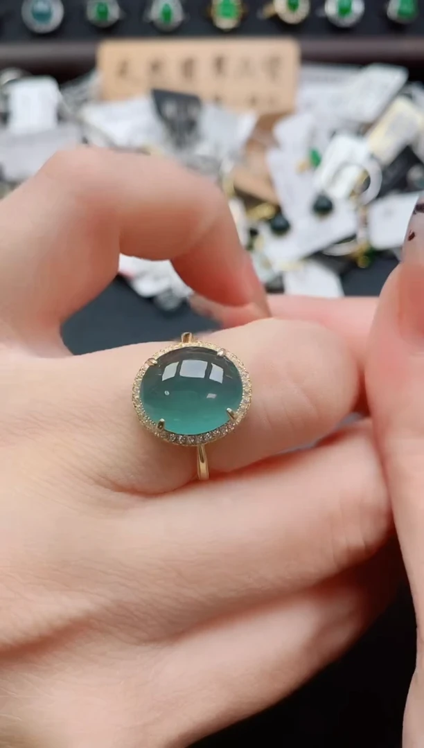 银S925镶嵌戒指翡翠1