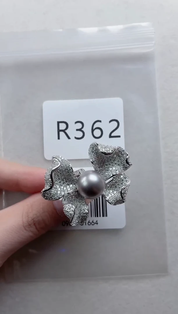 银S925镶嵌戒指海水珍珠r362