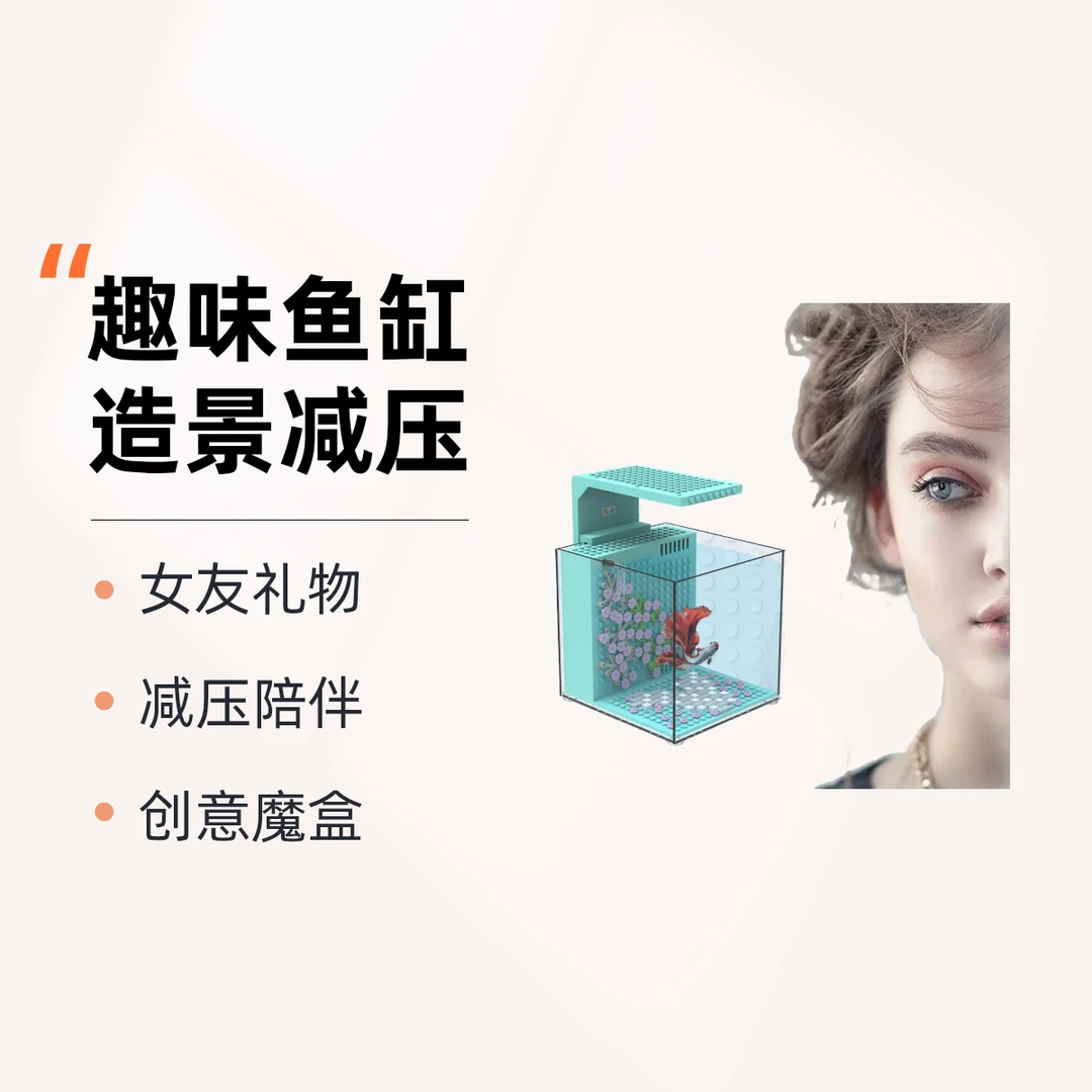 冈冈水魔盒桌面迷你小鱼缸淡水海缸乐高DIY造景创意减压节日礼物