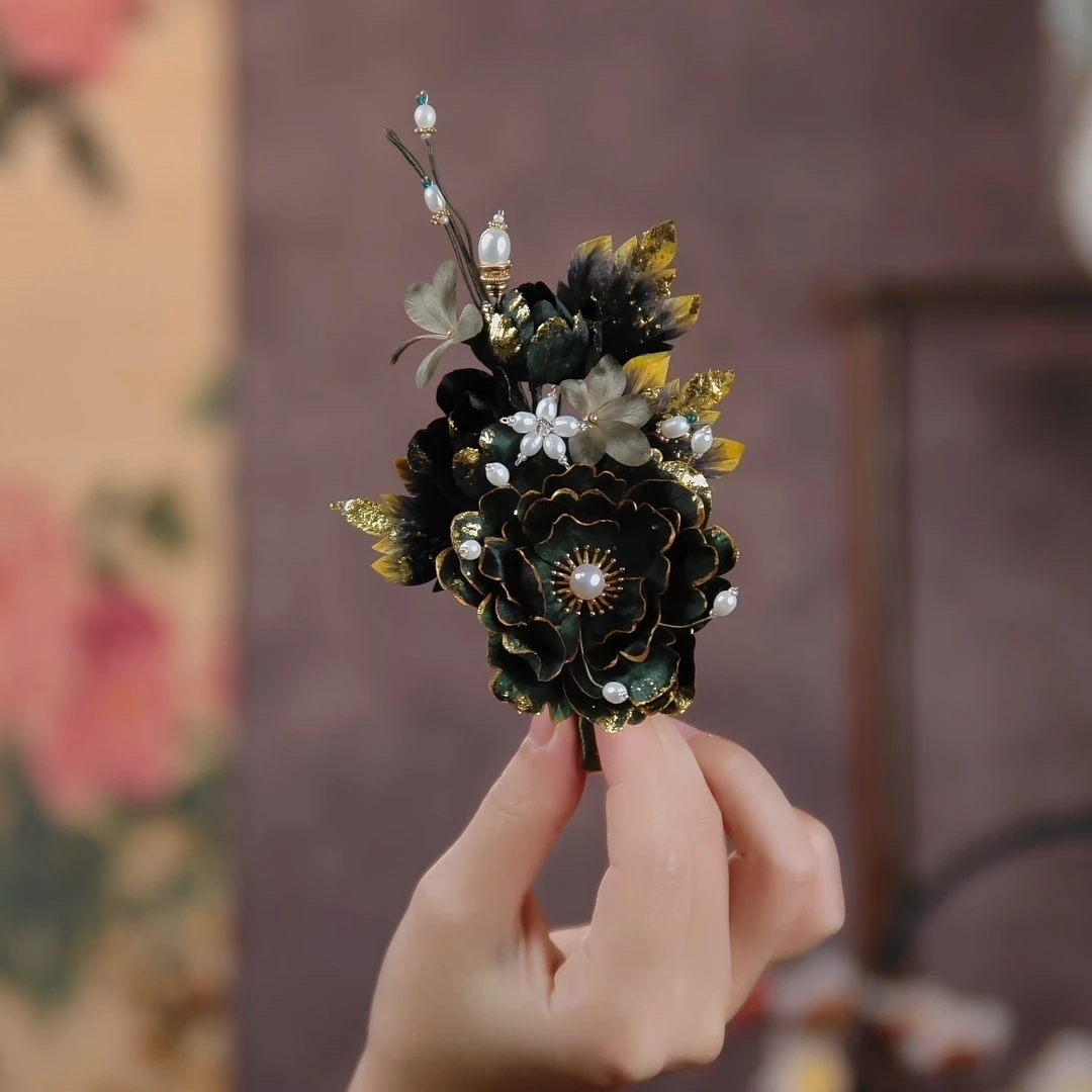 【富贵牡丹】非遗扁绒绒花重工贵气边夹纯手工古典复古仙气