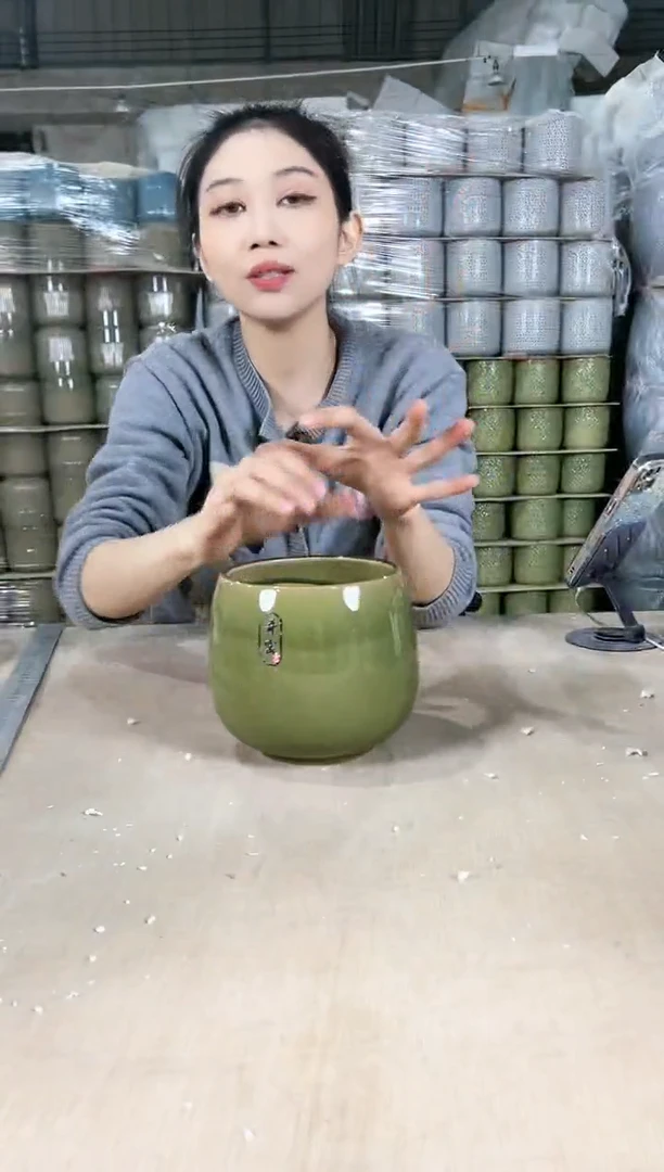 【闪购商品】陶瓷龙蛋裂纹深绿13x13