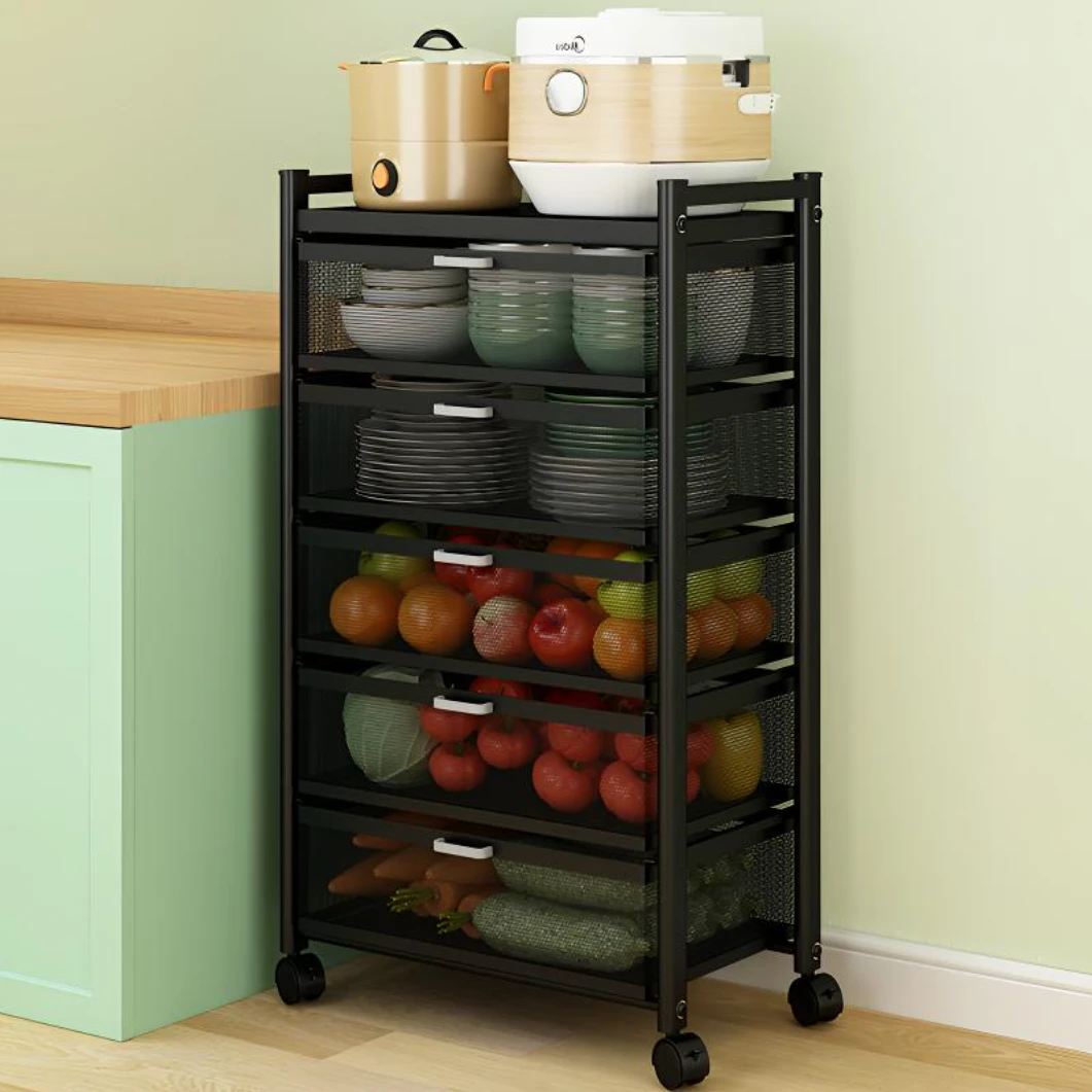 厨房多功能抽屉式置物架落地微波炉架水果蔬菜篮厨房收纳置物架