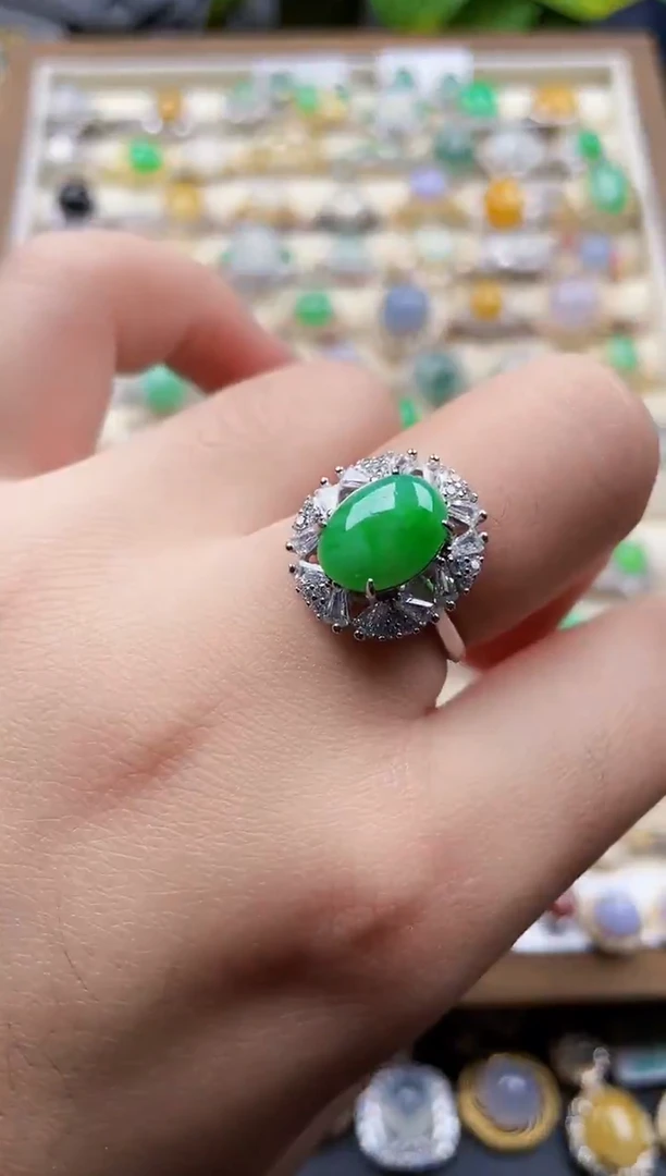 银S925镶嵌戒指翡翠90