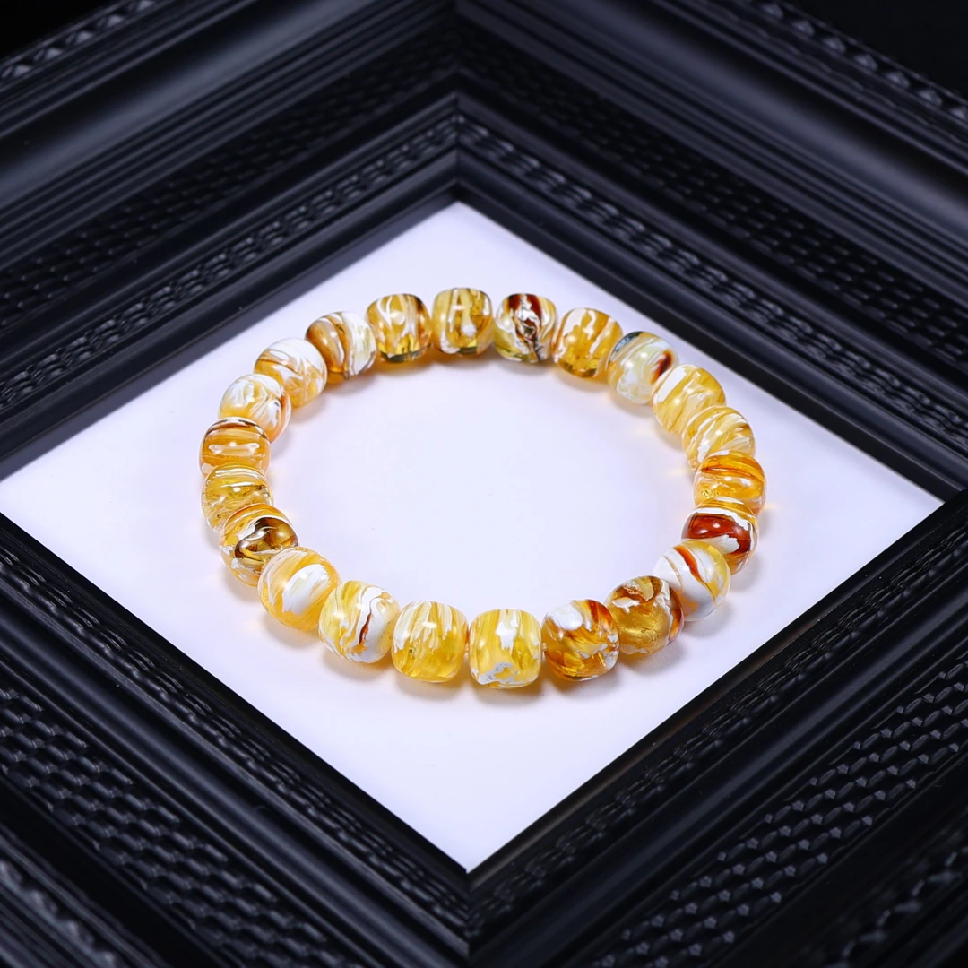 GY026金瓷白溶洞沁色妖孽老型蜜蜡手串男女皆宜轻奢精致典藏孤品