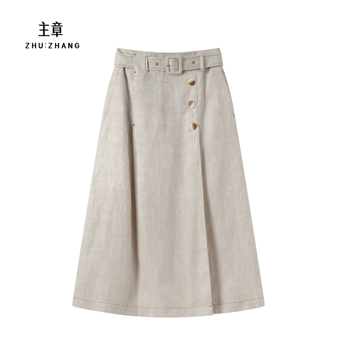 主章ZHUZHANG亚麻休闲简约A摆半身裙ZGXS7695AY
