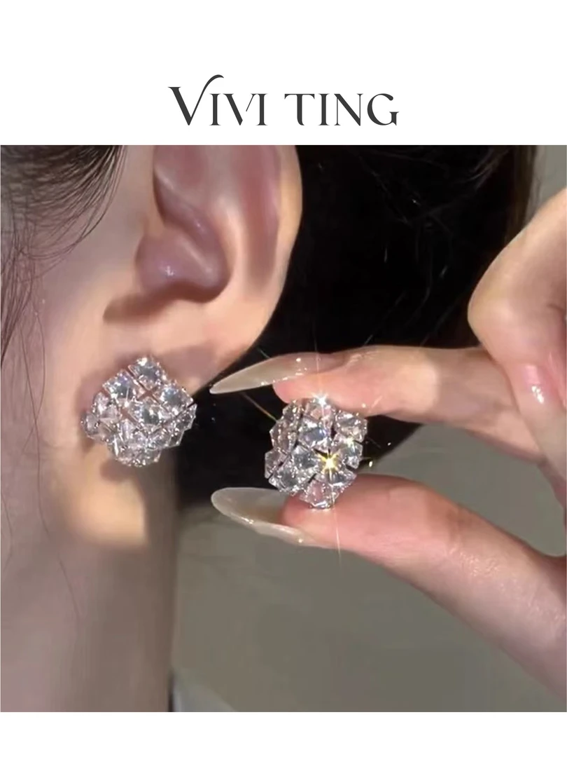 非金属铅玻璃耳饰 【VIVI·TING】婷姐推荐立体方块方形耳钉耳环轻奢