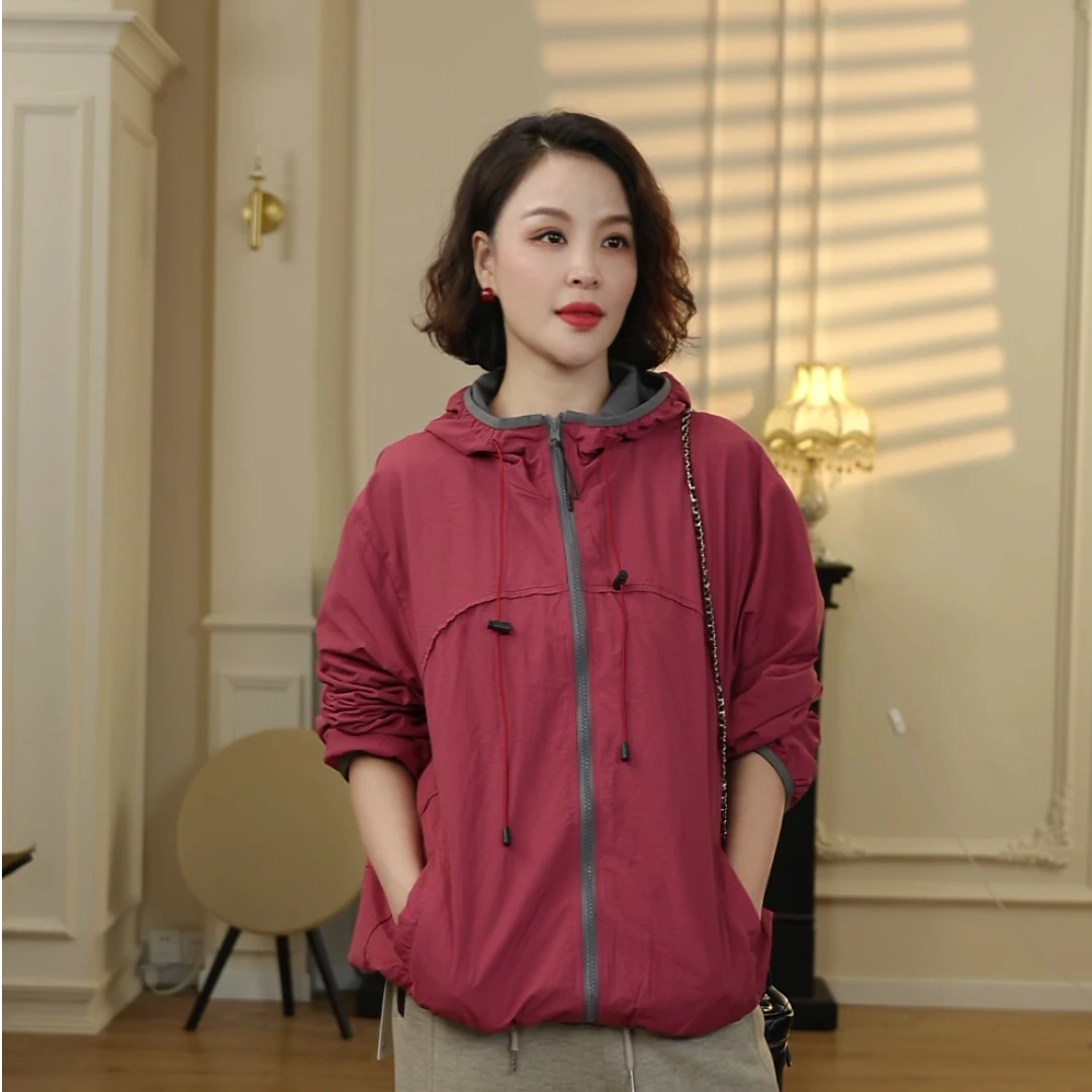 【橘猫美依】秋季新款连帽拉链短外套女纯色宽松外套 5875