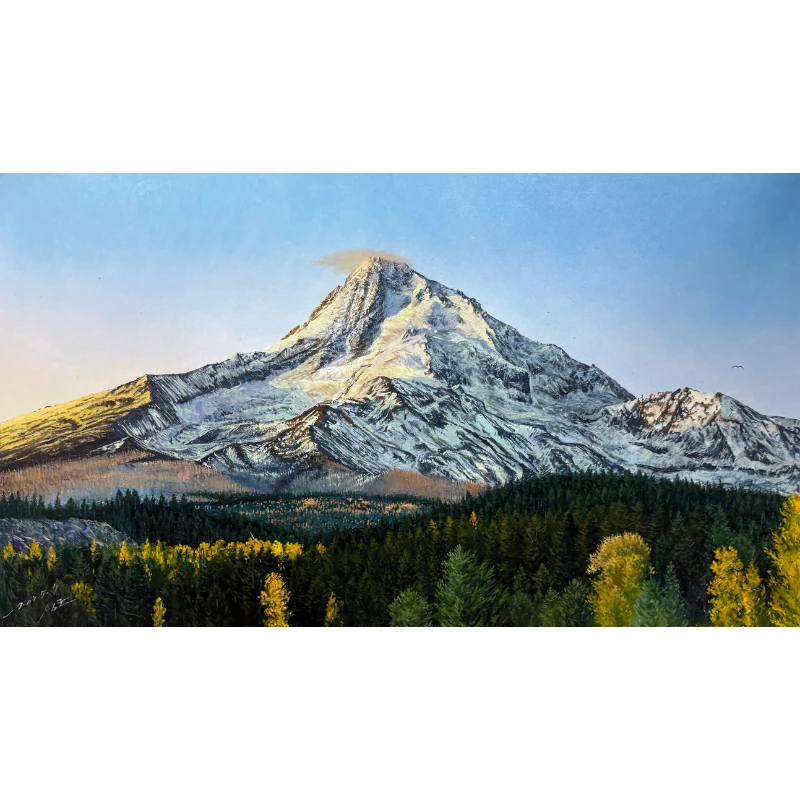 【清仓捡漏】朝鲜油画51x90cm雪山 书房餐厅床头收藏精品纯手绘原作