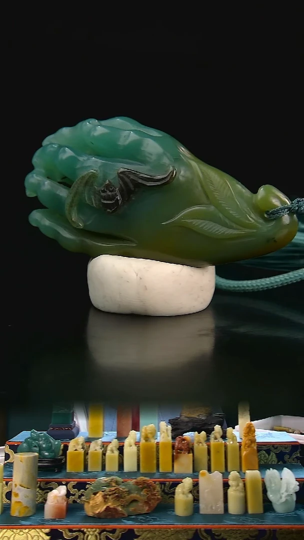 四川石雅安绿佛手手把件5.8*1.8*2.9