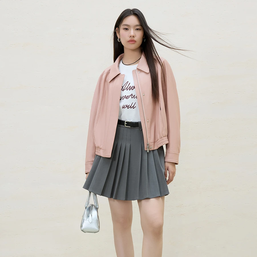 独束微胖大码女装复古宽松拉夫系皮衣夹克时尚微胖外套25DS81146