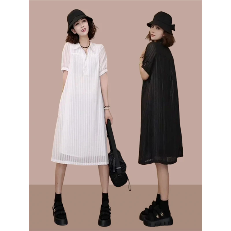 高级感短袖减龄连衣裙女2025年夏季新款宽松中长款遮肉气质衬衫裙