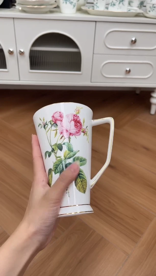 杯玫瑰高骨骨瓷大马克杯