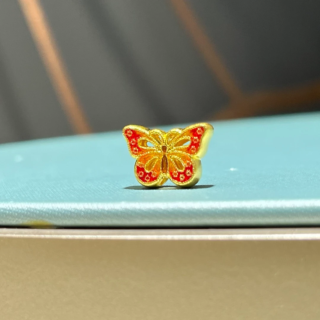 明牌珠宝楼哥甄选 足金999 花丝蝴蝶 绿红