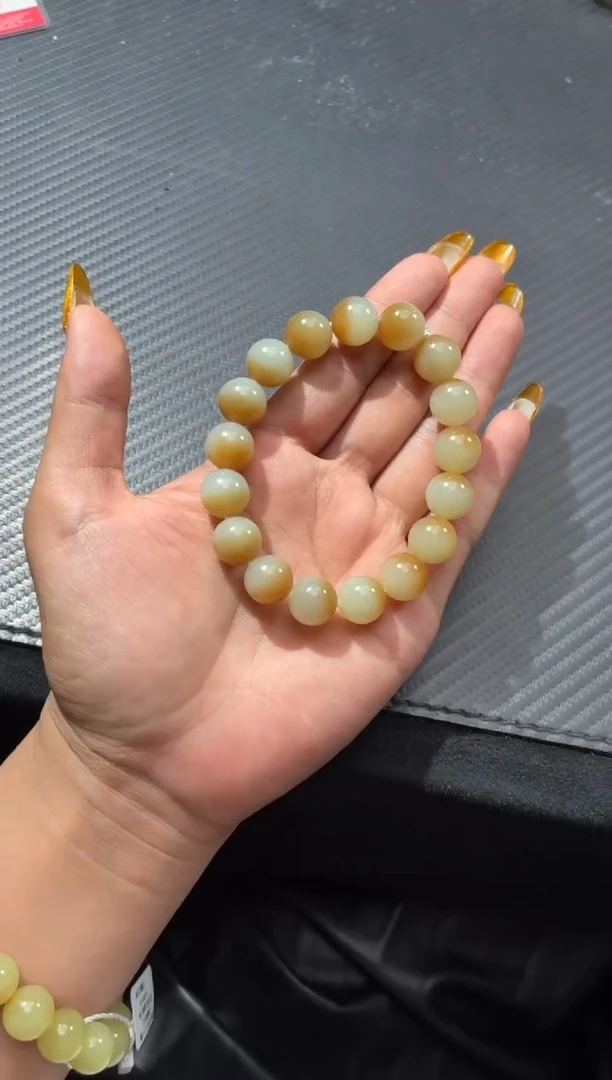 未镶嵌手链和田玉若羌李保国矿糖白聚宝盆卡12手串微色差