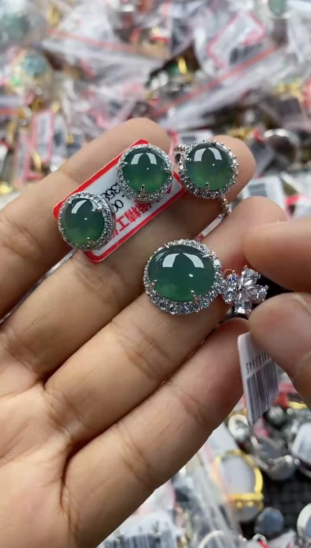银S925镶嵌戒指翡翠444               5