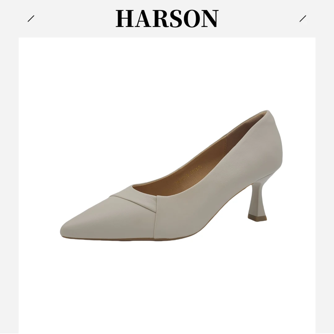 Harson/哈森尖头搭扣细跟高跟防滑单鞋粗跟时尚中跟法式240110