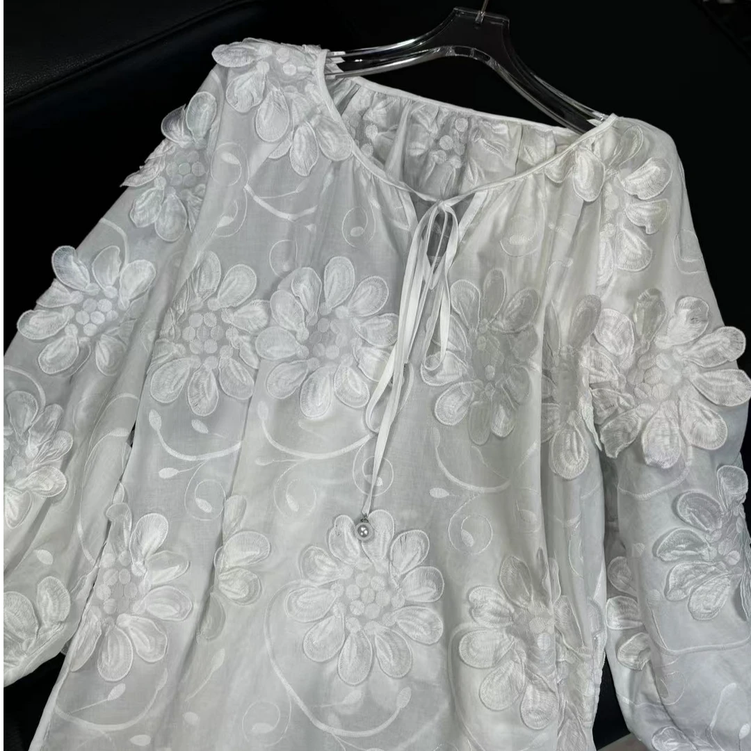 白色法式蕾丝衫气质长袖衬衣新中式设计