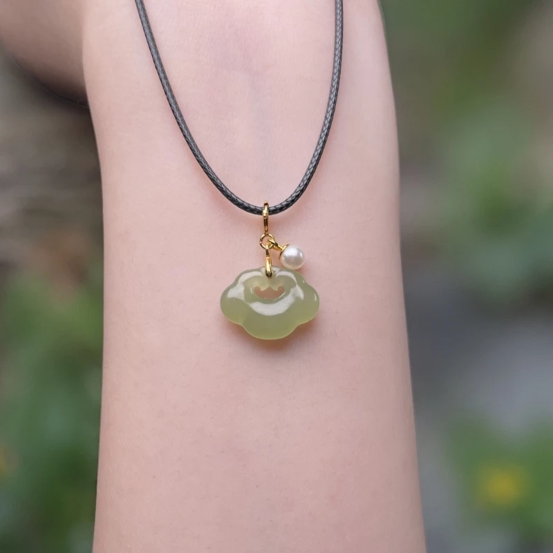 （万能扣）天然和田玉（祥云小如意平安锁)（绿色）（s925银镶嵌）滴溜