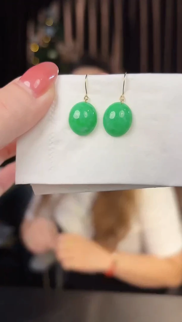 【闪购商品】翡翠耳饰18K金镶嵌缅料A货/支持复检/一件