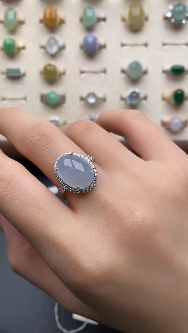 银S925镶嵌戒指翡翠一物一证一礼盒