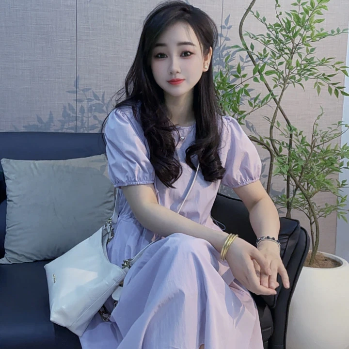 丹丹精选--1168新款圆领纯色收腰有口袋甜美娃娃连衣裙