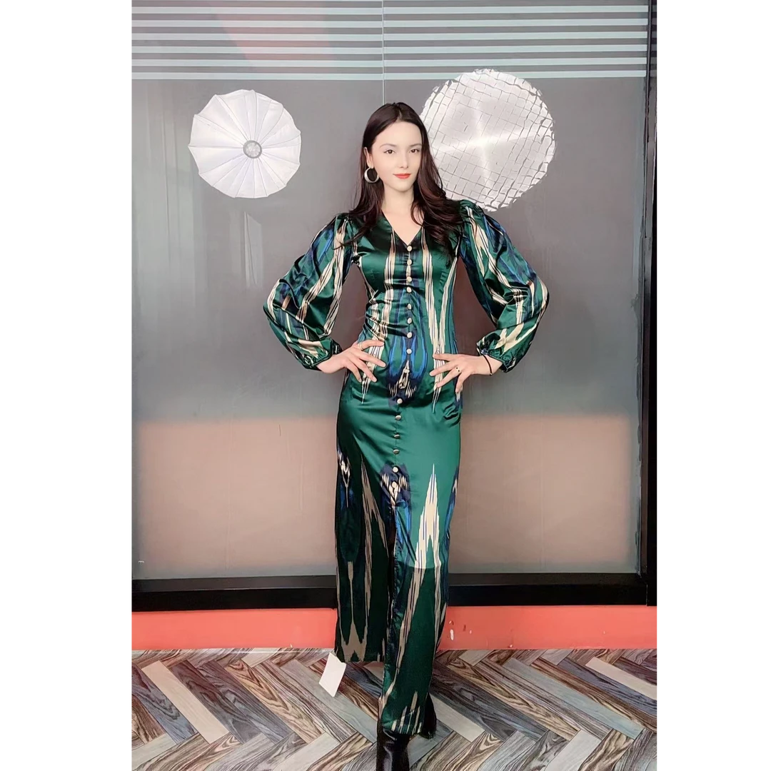 8805民族风艾德莱斯花纹新款时尚气质女装连衣裙