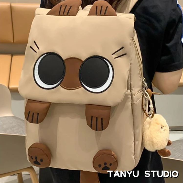 探屿暹罗猫书包女初中生小众设计背包大学生高中生可爱丑萌双肩包